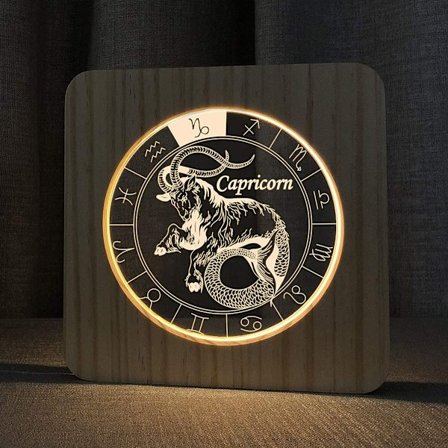 Trelampe med stjernetegn, 3D-illusjon nattlys for soverom, bursdagsfestdekorasjon (Steinbukken)