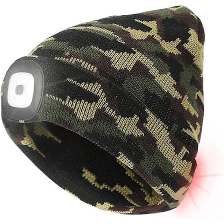 Pipo, jossa on valo ja punainen varoitusvalo, USB-ladattava LED-valoinen pipo, jossa on 3 kirkkaustasoa, handsfree-otsalamppuhuppu (maastokuvio)