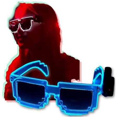 LED Pixel Briller – Lysende festbriller med neoneffekt – Batteridrevet – Himmelblå