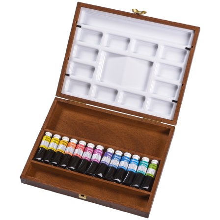 Watercoloursx15 ml Wooden Box + 2 Palettes