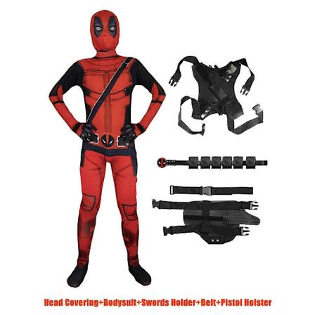 Huiyun MARVEL Deadpool Cosplay Kostym för Vuxna Bodysuit Jumpsuit med Tillbehör Huvudöverdrag Festkläder - Xin 5pcs-317 180(Fit 170-180cm)