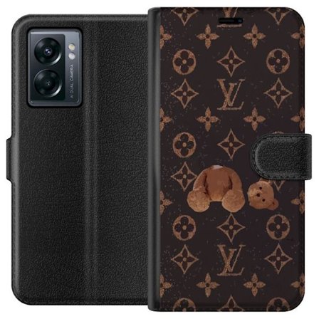 Kompatibel Tegnebogsetui til OnePlus OnePlus Nord N300 Luksuriøst monogrammønster med knust bamse i mørk modeæstetik