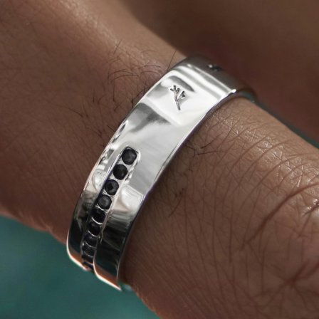 Adrian | Black Zirconia Lined 925 Sterling Silver Ring for Men - Rings with stones