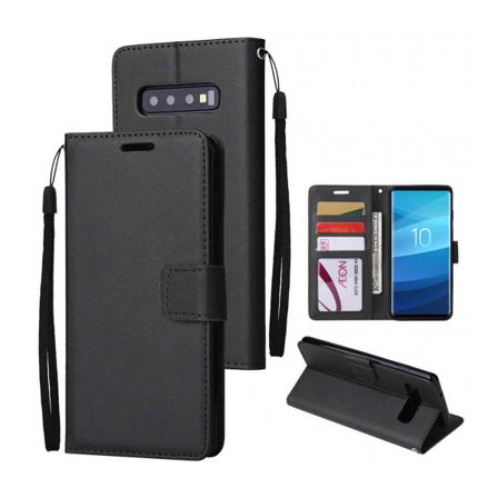 Samsung Galaxy S10 Plus Plånboksfodral Svart Läder Skinn Fodral Svart