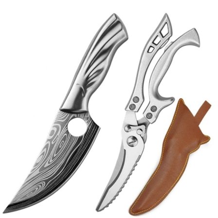 Mønster rustfritt stål utbeining kniv slakter kniv kjøtt kløyver utendørs jakt kniv kjøkken saks