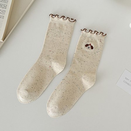 3 par Höst och Vinter Nya Söta Strumpor Barns Mellanhöga Strumpor Ins Tide 70% Bomull Strumpor Dam Öronformad Spets Pile Strumpor