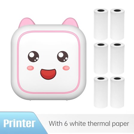 Bærbar termisk etikettprinter med 6 x 57 mm trykte klistremerker, rosa