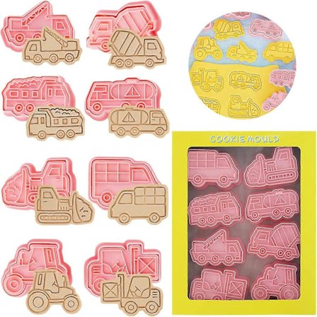 Kageudstikkere Bil, 8 Styk Kageudstikkere Børn, Kageudstikkere Børn, Kageudstikker Transport Plast, 3D Køretøj Kageudstikker Sæt, Kiks