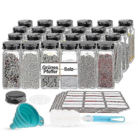 24 stk. Krydderiglas Sæt Med Rysteindsats Glas Krydderiglas Firkantet Opbevaring M/låg 120ml