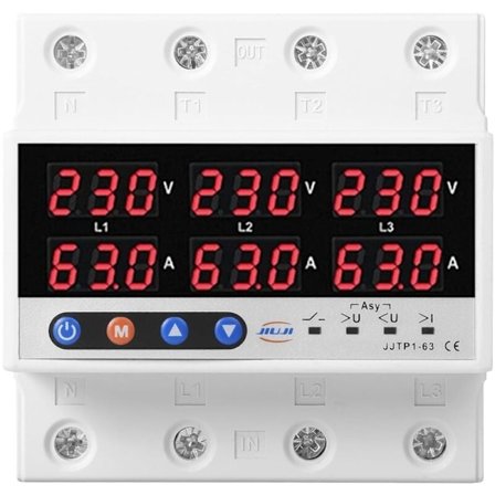 63A AC230V DIN-skena Justerbart 3-fas Över-/Underspänningsskydd med Återställning efter Överspänning