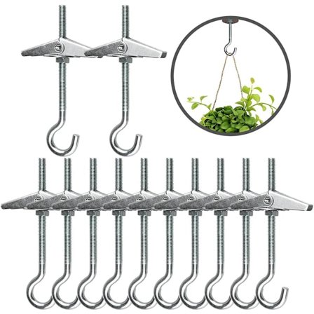 Krog til loft, 12 stk. M5 x 90 mm loftskrog i kulstofstål, vippefjederfløjbult til loft, krog til fastgørelse til hulmur