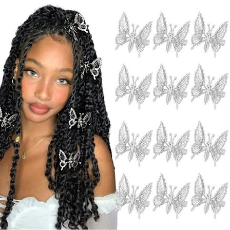 12 st 3D rörliga fjärilshårklämmor Metall Silver Rörliga Vingar B