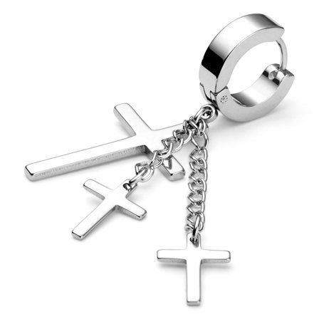 Sølvfarvet Ørering m. Tre Kors til mænd - Hoop øreringe m. vedhæng