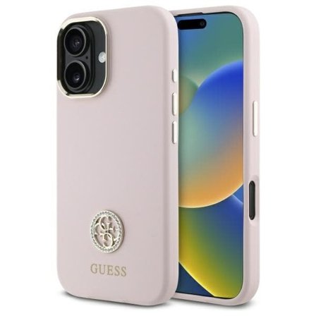 Guess Silikone Logo Strass 4G-etui til iPhone 16 - lyserød