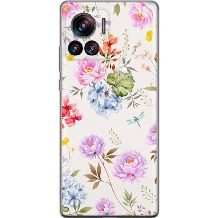 Kompatibelt Mobildeksel til Motorola Motorola Edge 30 Ultra Blomstrete mønster med håndmalte blomster, sommerfugler og insekter i romantisk skandina