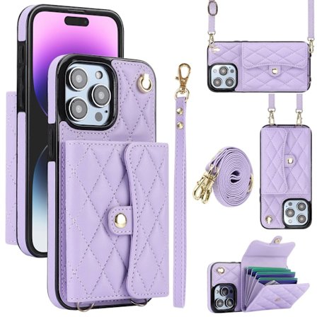 Etui til iPhone 13pro 6.1 lilla crossbody ins nisje lommebok full pakke
