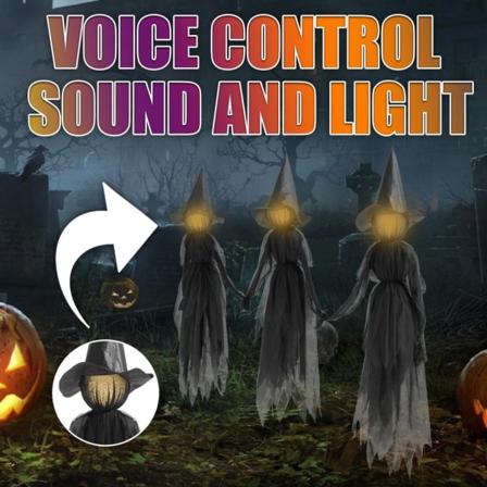 Halloween Skummel Heks Trollmann med 7 Farger LED Lys Holder Hender Skrikende Hekser med Lydaktivert Sensor Halloween Utendørs Dekor