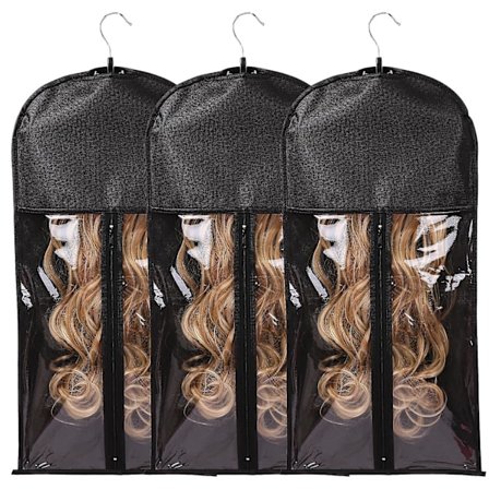 Perukpåsar Förvaring Med Hängare - 3 Stk Hårförlängningar Förvaringsväska Hårförlängningar Förvaringshållare (Svart)