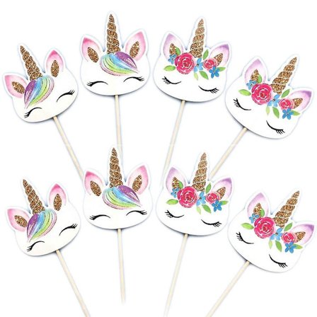 24 st Unicorn Tårta Toppers för Unicorn Temafest, Dubbelsidiga Cupcake Toppers för Födelsedagar, Barn Dusch