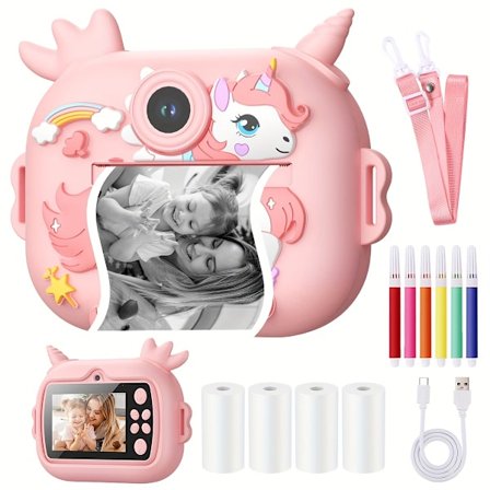 Digitalkamera Barn Print Kamera 2.4 Tum HD Skärm Dubbel Kamera Rosa