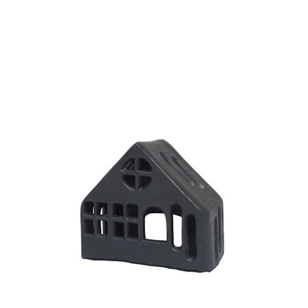 Dekorativt hus i sort aluminium, 14x7x12 cm