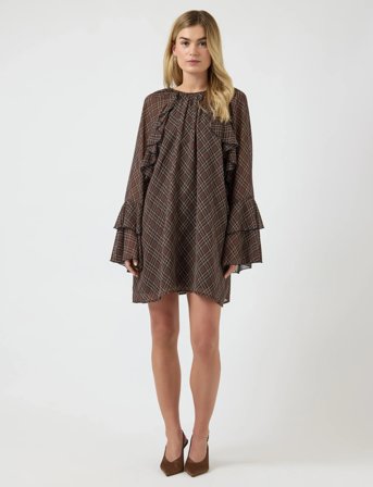 YAS Yaschecksy Ls Dress S. - Brown - 38