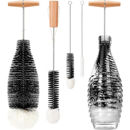 Rengöringsborste för flaskor, 4 st långa flaskborstar för rengöring av smala glasrör, vinglas, te- och kaffekoppar, sportvattenflaskor