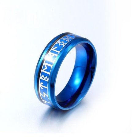 Ring - Nordic Mythology - Runes Blue