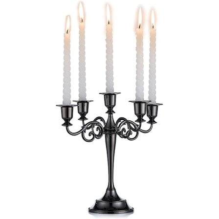 5 Lysestaker for Bryllup, Sink Legering Lys, Spisebord, Stearinlys Middag, Hotell Interiør, Dekorasjon Ornamenter, Svart
