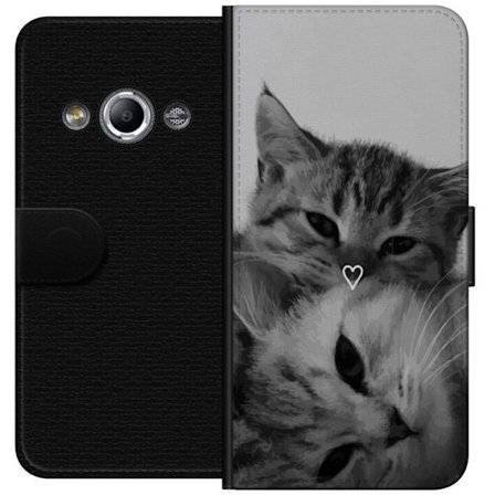 Kompatibel Tegnebogsetui til Samsung Galaxy Xcover 3 Svart-hvid kattebillede med to katte og hjertesymbol, romantisk og hyggeligt dyretema.