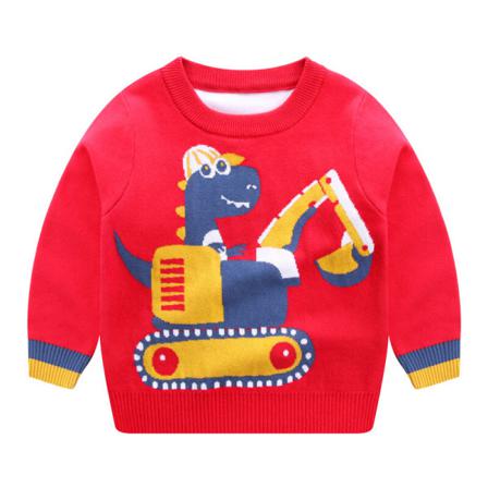 Kids Dinosaur Printed Warm Jumper Top Crew Neck Stickade Tröjor