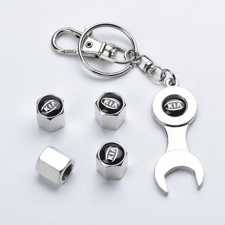 Nye støvhætter til bildæk til Kia med logo, 4 stk. metaldækventilhætter til Kia-dæk, rustbeskyttelse, værktøj inkluderet