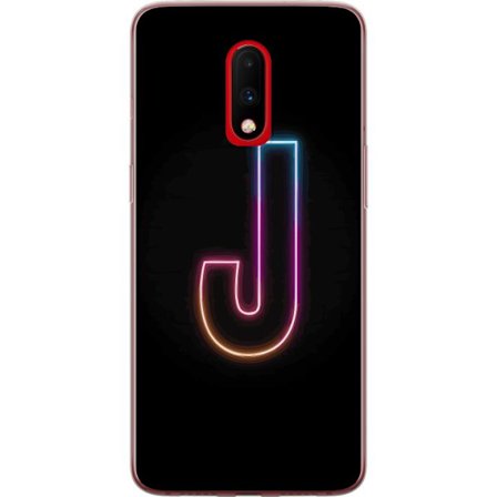 Kompatibelt Mobildeksel til OnePlus OnePlus 7 Minimalistisk neonbokstav J i fargeskiftende lys mot svart bakgrunn