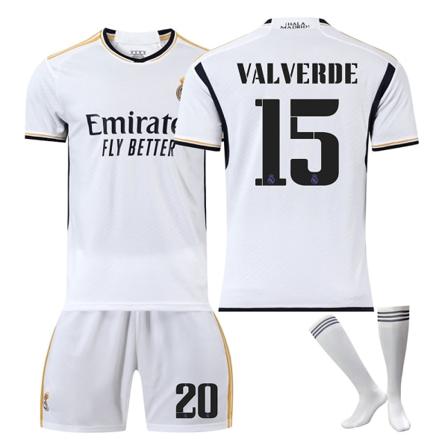 23/24 Real Madrid Hjemmefodboldtrøjesæt med sokker 15 VALVERDE XXXL