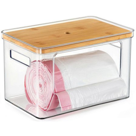 Stabelbar oppbevaringsboks med bambuslokk for kjøkken og vaskerom, ekstra stor søppelsekkdispenser DUX