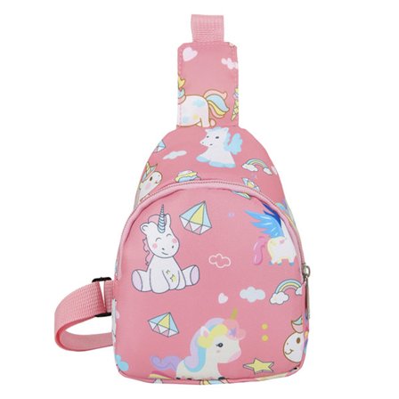 Sling Bag för Barn, Söt Tecknad Djurdesign Mångsidig Sling Bag Justerbar Rem Lättviktig och Mjuk Crossbody Bröstväska Axelväska för Pojkar Flickor