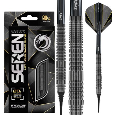 Red Dragon Darts Seren 2 Onyx 90% Tungsten Soft Tip Darts 20g - Professional Steel Tip Darts for Players - Black
