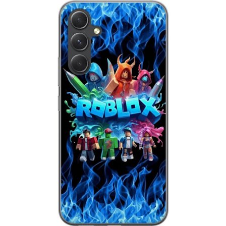Kompatibelt Genomskinligt Skal till Samsung Galaxy S24+ Roblox-figurer i blåa lågor och neonrök kreativ spelillustration med stark kontrast