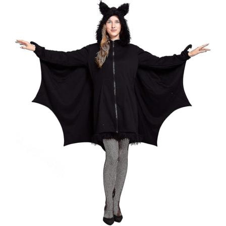 Halloween-kostyme for damer - Bat Cozy Black Animal Voksen Cosplay Vampyr Glidelås-kjole L