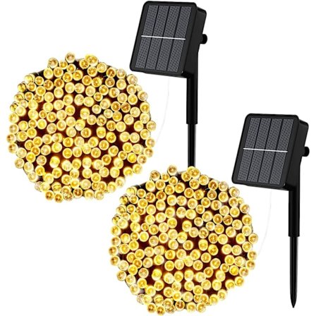 [2 Pak] Solcelled Snorrebånd Udendørs, 12M 100 LED Solcelled Snorrebånd Udendørs 8 Tilstande Vandafvisende Solcelled LED Snorrebånd til Have, Terrasse