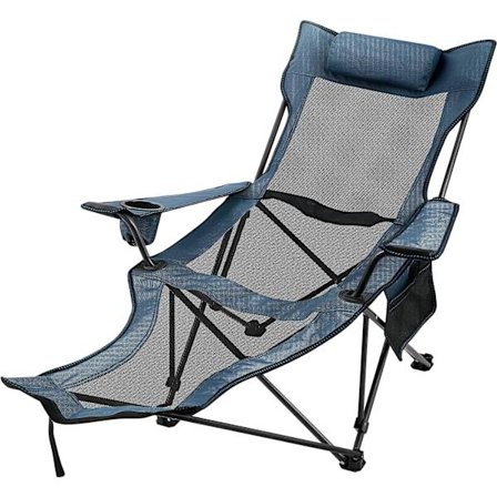 Campingstol, Fällbar Fällbar Liggstol, Fiskefåtölj, Blå Tyg och Mesh Camping Mugghållare Stol
