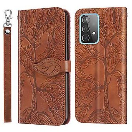 Til Samsung Galaxy A53 5G Wallet Case, 2 kreditkort slots ID-kortholder, PU læder flip cover med rem - Brun