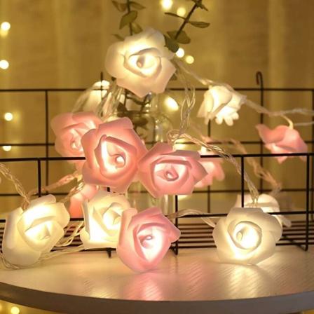 Rose String Lights 3M 20 LED Batteridrevet Rose Flower Varm Hvit