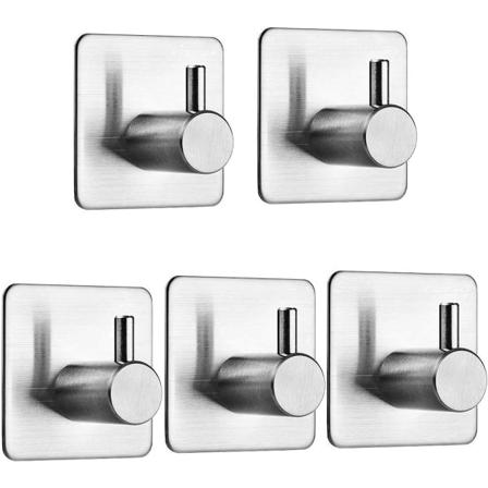 Håndklehenger 5 deler Håndkleholder Veggkroker Selvklebende Kroker Laget av rustfritt stål, uten boring, rustsikker, sølv CDQ