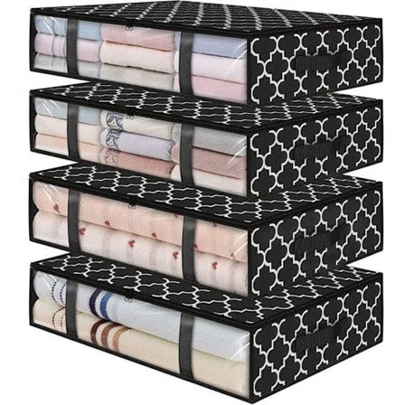 Oppbevaringsveske under sengen for laken, dyner, klær 60x45x15cm Grå 4-pakning_OF