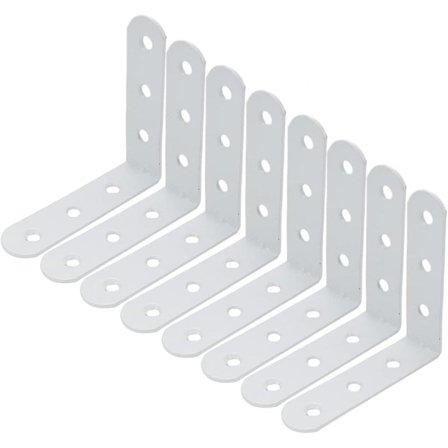 8 kpl suorakulmaista kulmatukea, L-muotoinen kulmatuki, valkoinen