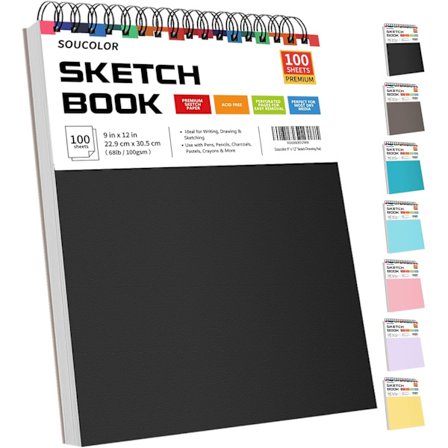 9" x 12" Skissebok, 1-pakning 100 ark spiralbundet kunstskissebok, papirmaling tegning skrive skisseblokk for barn voksne tenåringer jenter gutter