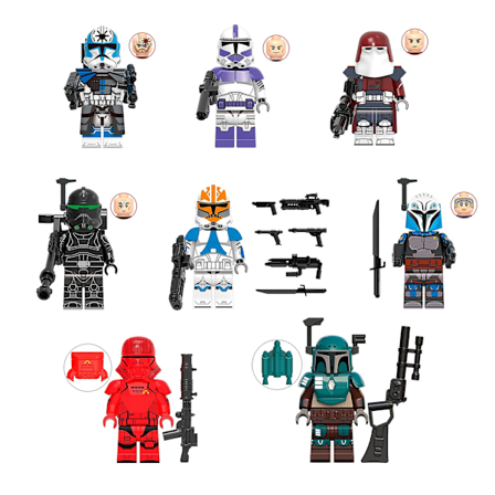 8 stk Star Wars Minifigurer Clone Wars Actionfigurer Byggeklosser Leke 1,77 tommer Clone Troopers Minifigurer for Gutter Barn Voksne Samleobjekter 