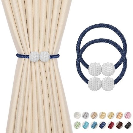 2 stk. magnetiske gardinholdere - 48 cm lange perleboldmagnetiske, europæiske draperiklemmer rebholdere vindue kongeblå Royal Blue