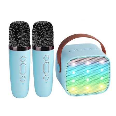 Mini Karaoke-maskin för barn, trådlös Bluetooth-högtalare, med 2 mikrofoner (blå)